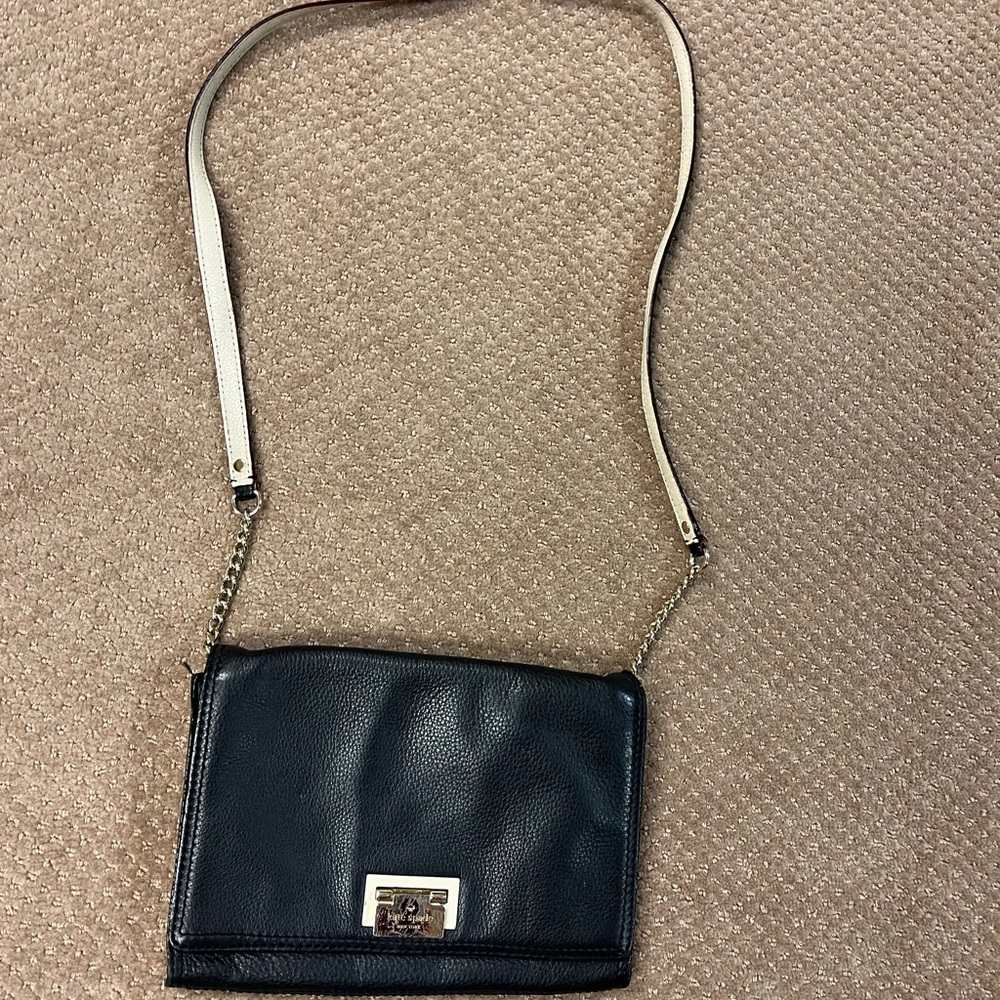 Kate Spade Black Leather Turnlock Flap Closure Small Crossbody Bag
